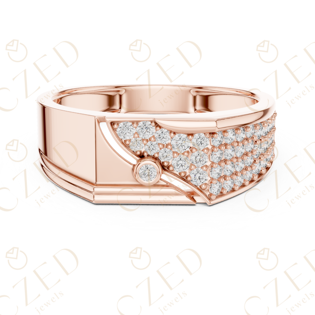 Round Brilliant Diamond Pavé Panel Geometric Band Ring