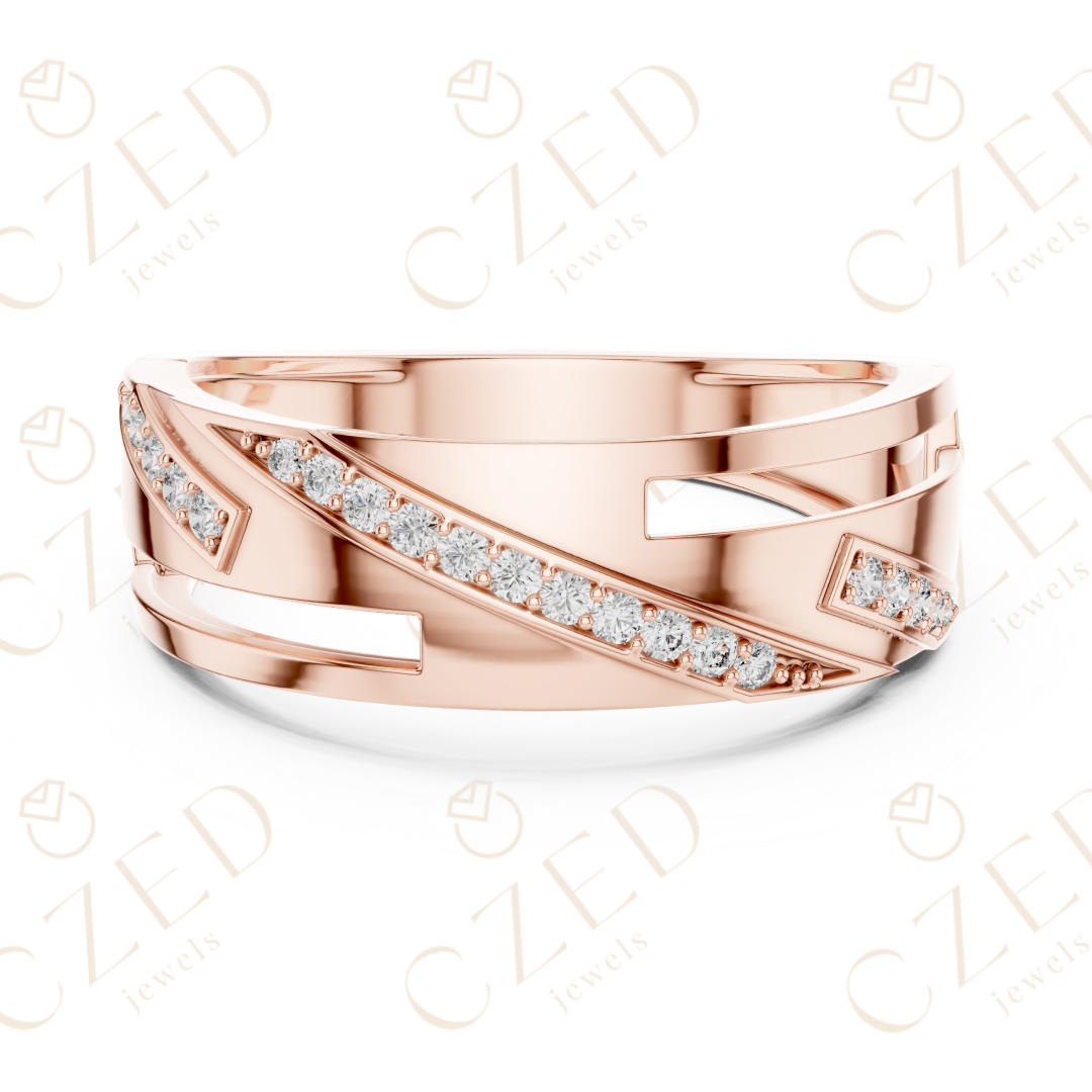 Round Cut Diamond Pavé Diagonal Openwork Band Ring