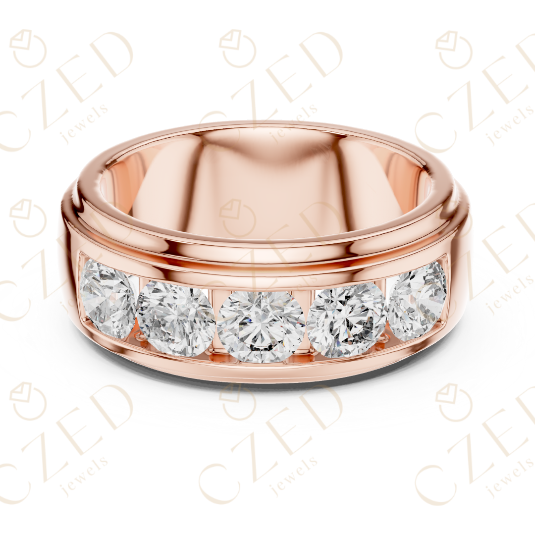 Round Brilliant Channel Set Diamond Men’s Band with Bold Symmetry