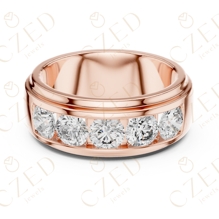 Round Brilliant Channel Set Diamond Men’s Band with Bold Symmetry