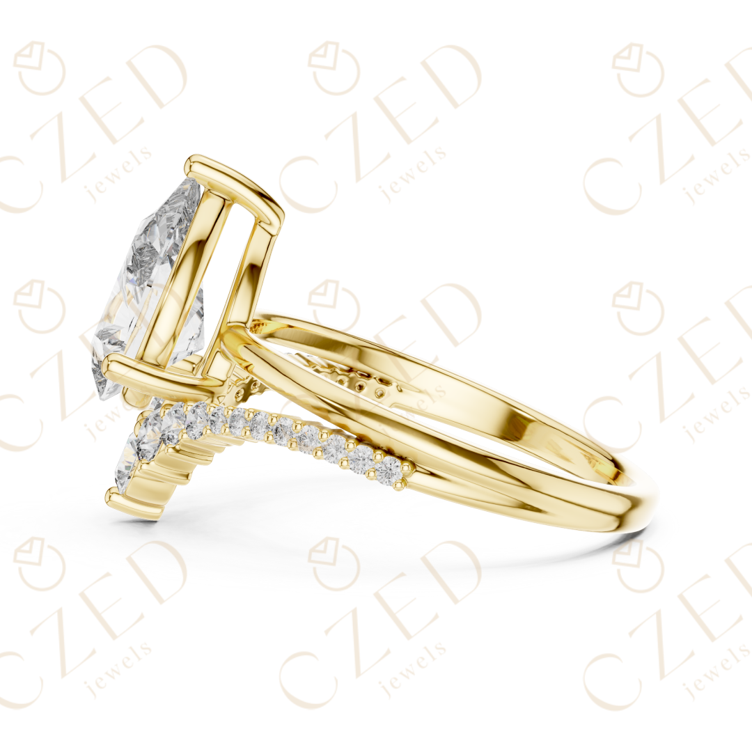 Pear Cut Diamond Engagement Ring with Round Side Stones