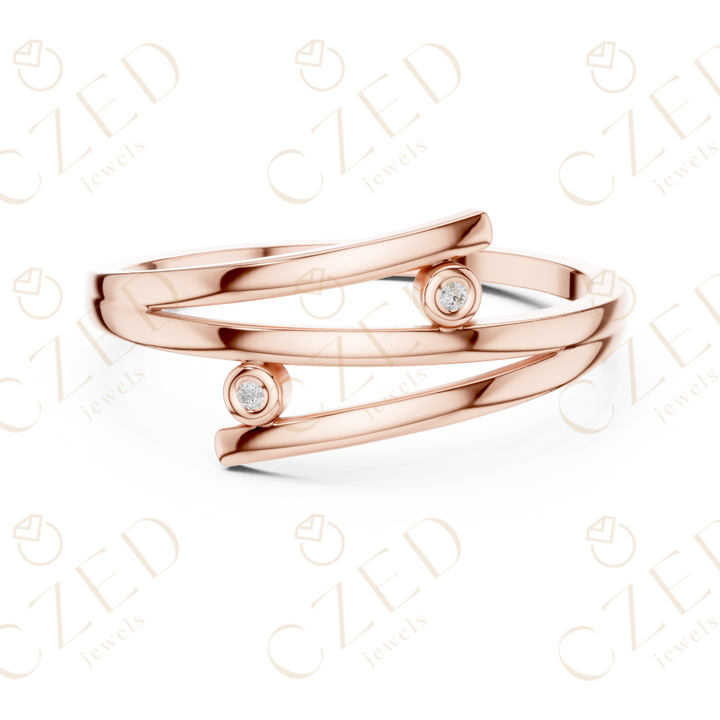 Bezel Set Round Diamond Open Twist Band Ring