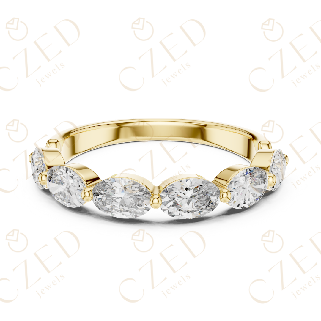 Oval Cut Diamond Half Eternity Band with Prong Set Oval Diamonds