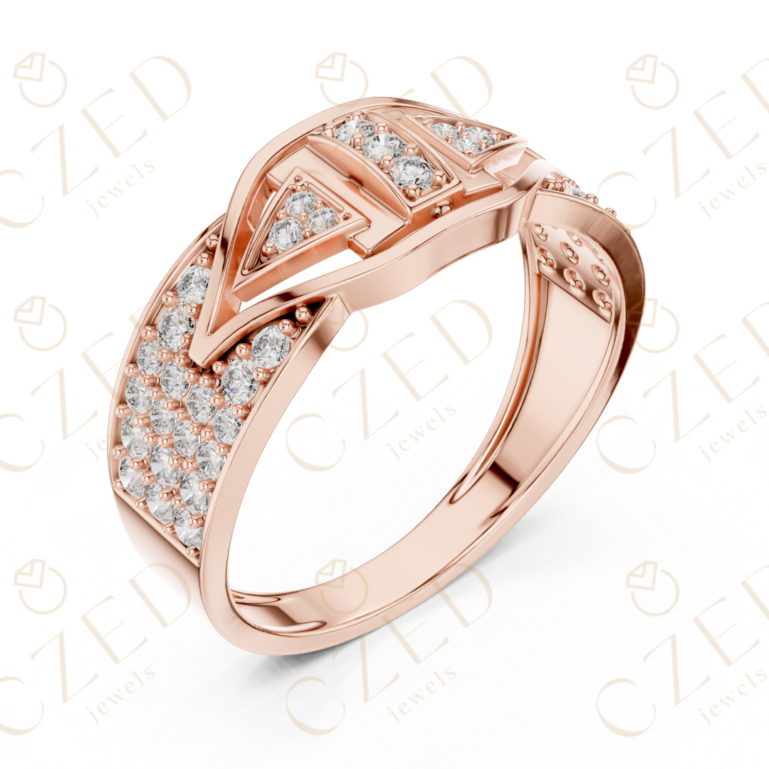 Round Cut Diamond Geometric Pavé Panel Band