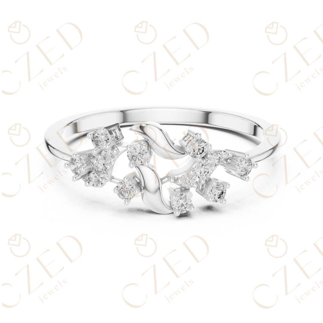 Round Cut Diamond Twist Floral Open Band Ring