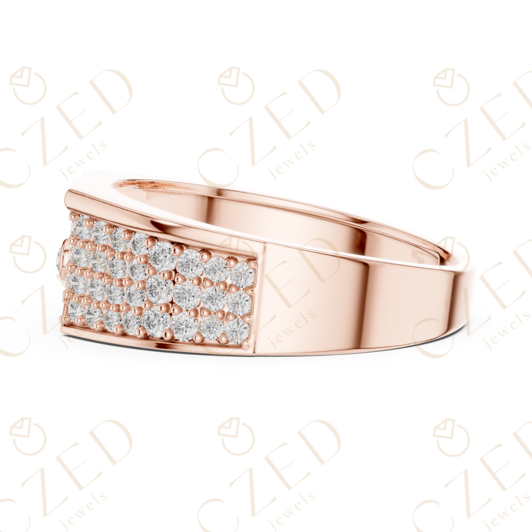 Round Brilliant Diamond Pavé Panel Geometric Band Ring