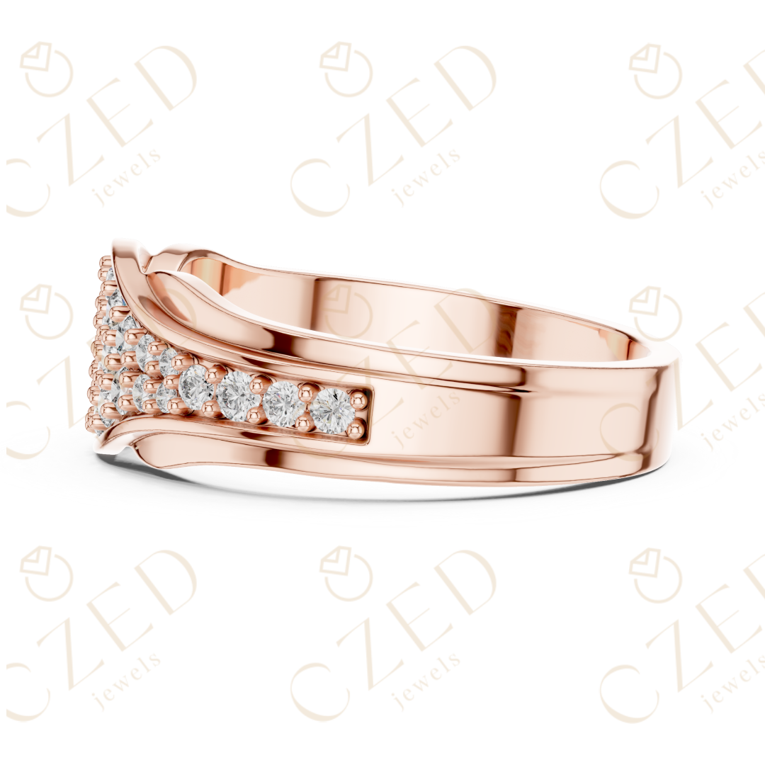 Round Brilliant Pavé Diamond Wave Band with Contoured Silhouette