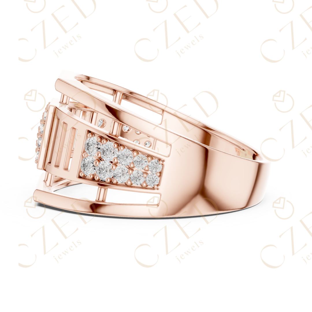 Round Cut Diamond Pavé Panel Men’s Band with Geometric Openwork