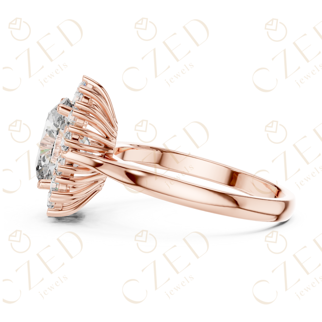 Oval Brilliant Halo Diamond Ring with Classic Collet Setting