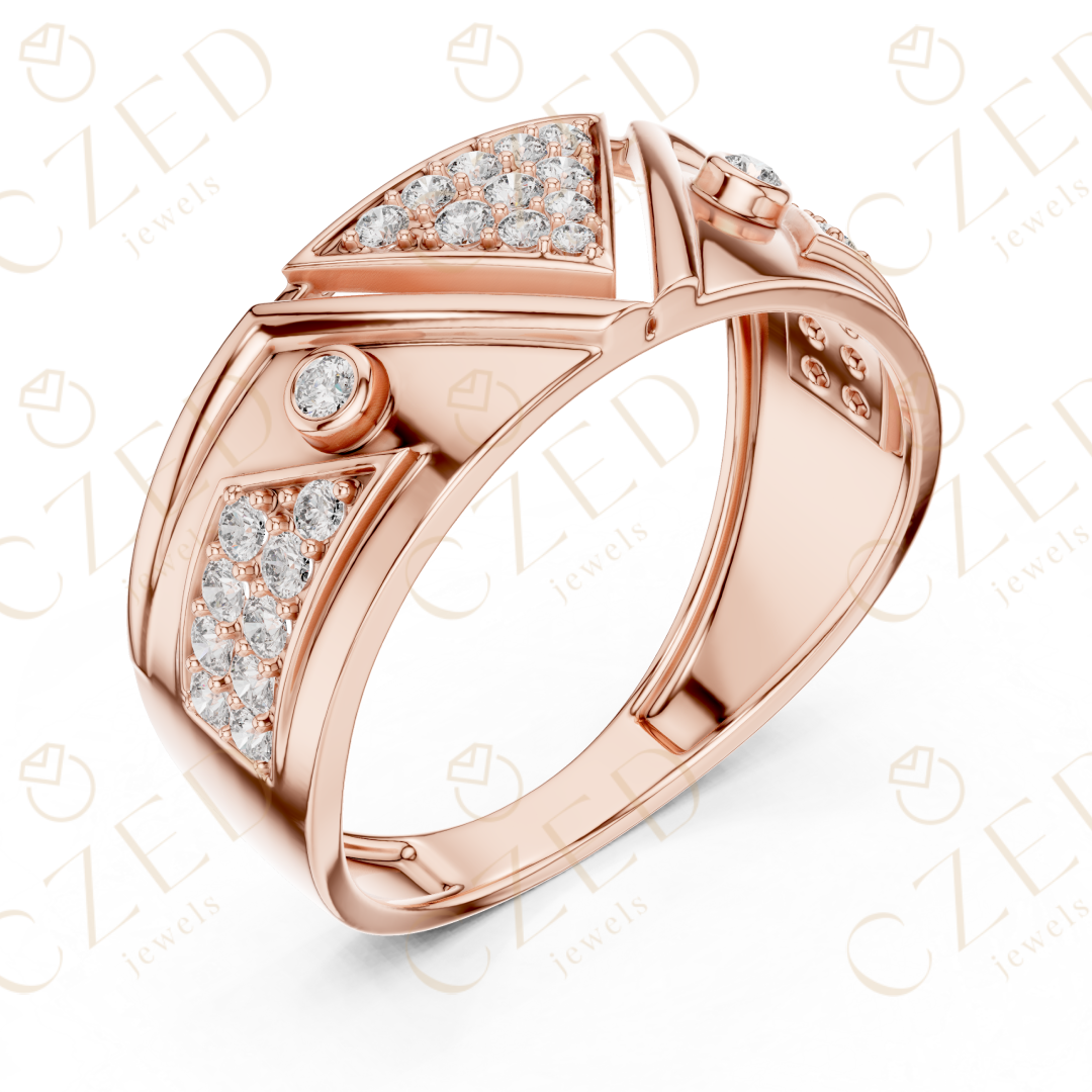 Geometric Triangle Pavé Round Cut Diamond Band Ring