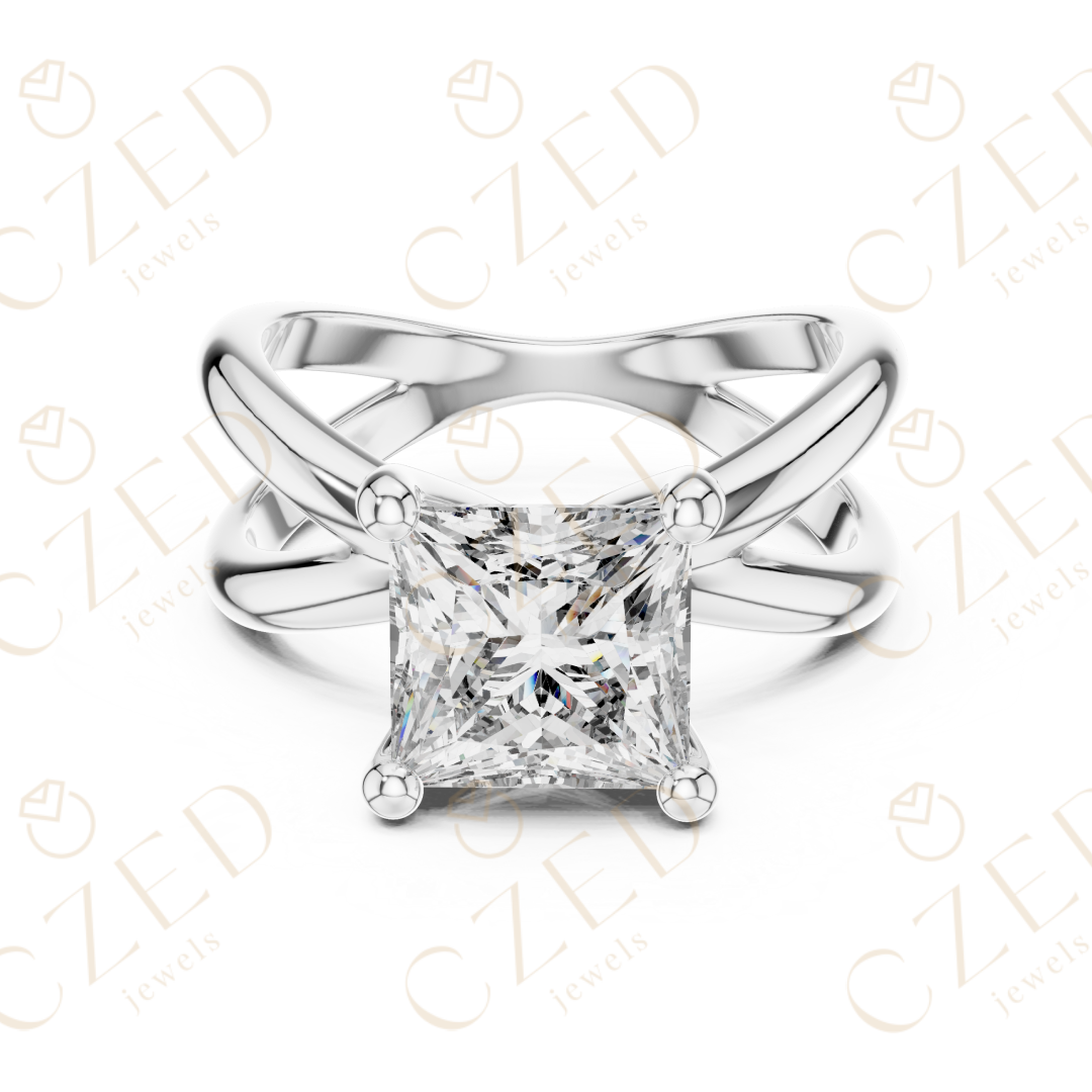 Princess Cut Solitaire Diamond Ring with Elegant Twist Band