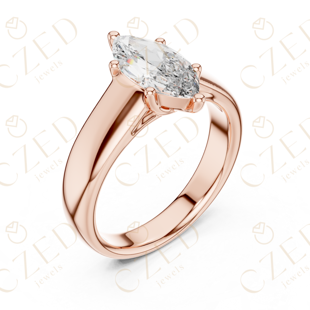Marquise Cut Solitaire Diamond Engagement Ring with Elegant Tapered Band