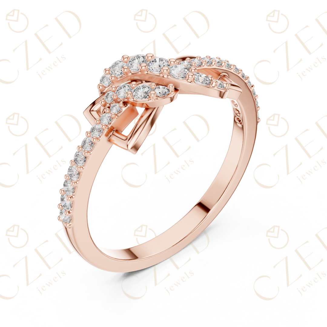 Round Cut Diamond Twist Infinity Fashion Ring with Pavé Accents