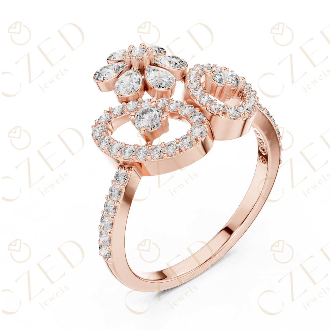 Floral Halo Round Cut Diamond Statement Ring