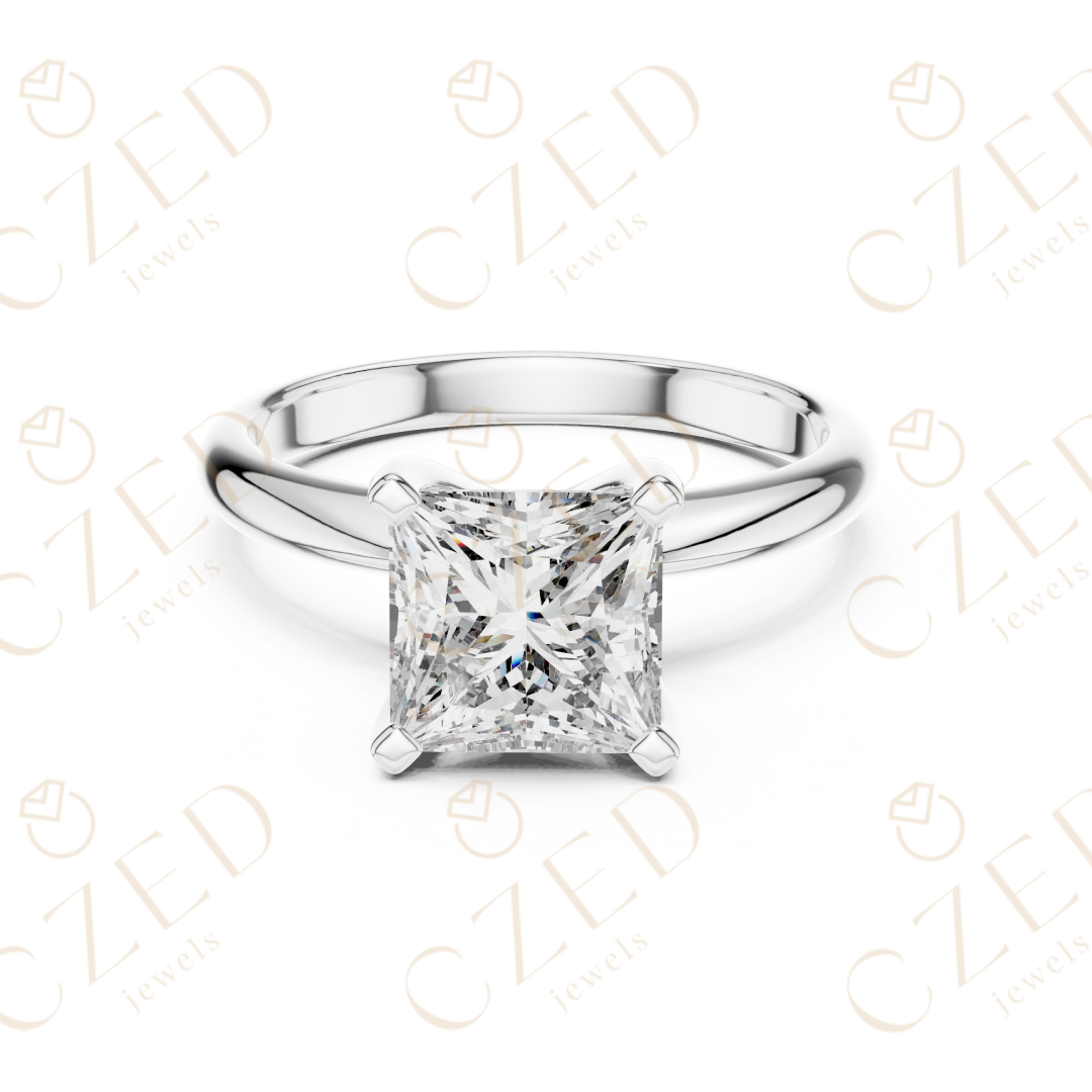 Princess Cut Solitaire Diamond Ring with Classic Refined Band