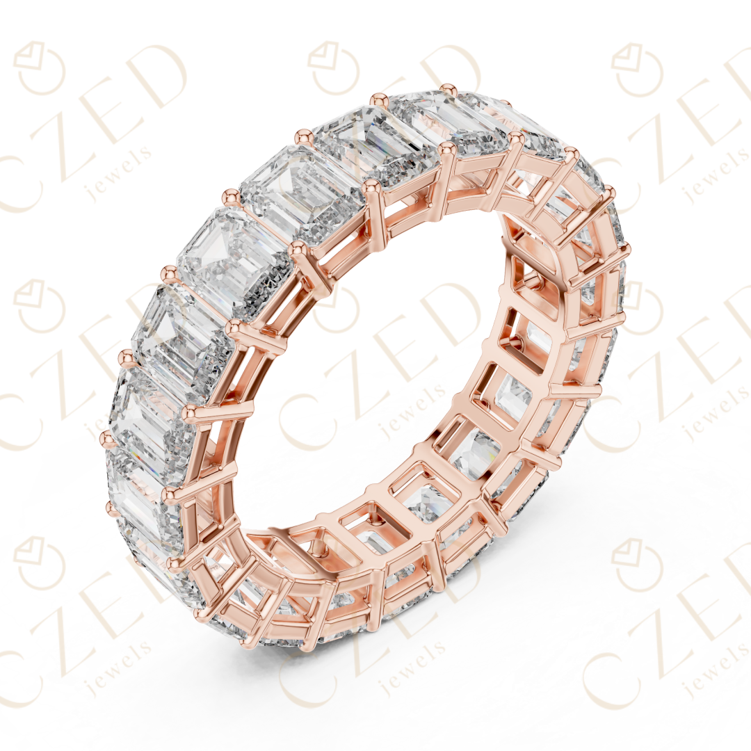 Emerald Cut Diamond Eternity Band Ring with Seamless Brilliance