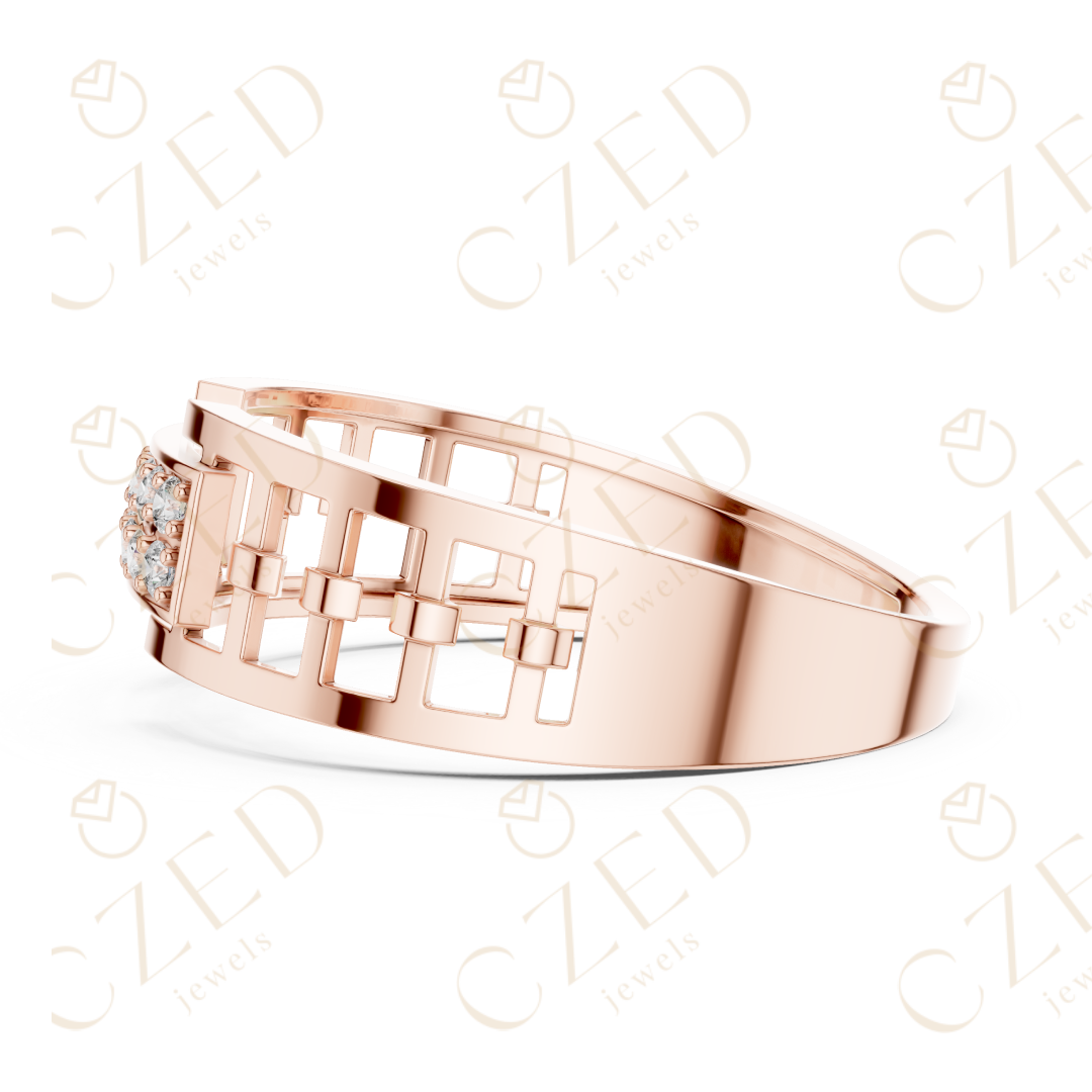 Round Cut Diamond Pavé Rectangular Panel Men’s Band