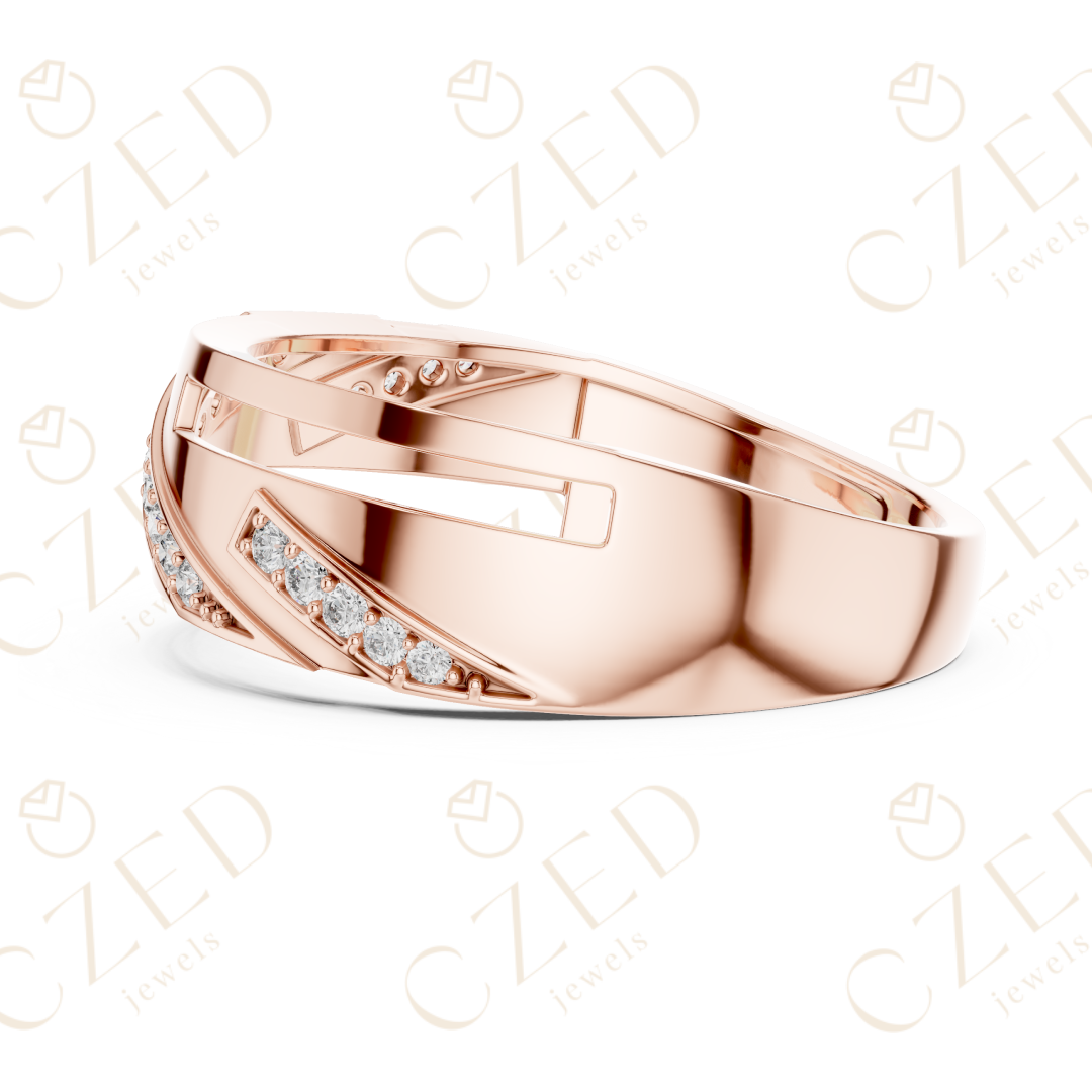 Round Cut Diamond Pavé Diagonal Openwork Band Ring