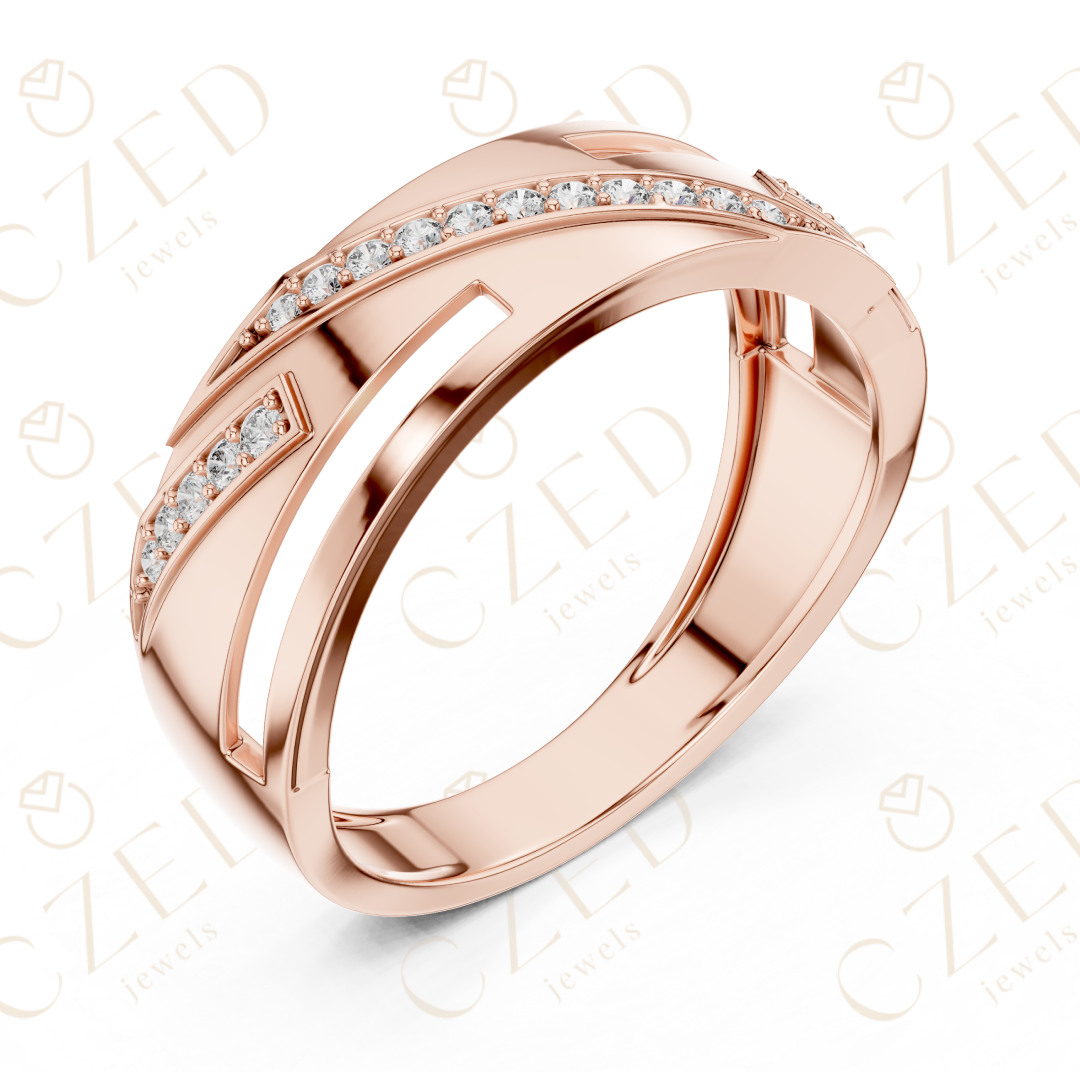 Round Cut Diamond Pavé Diagonal Openwork Band Ring