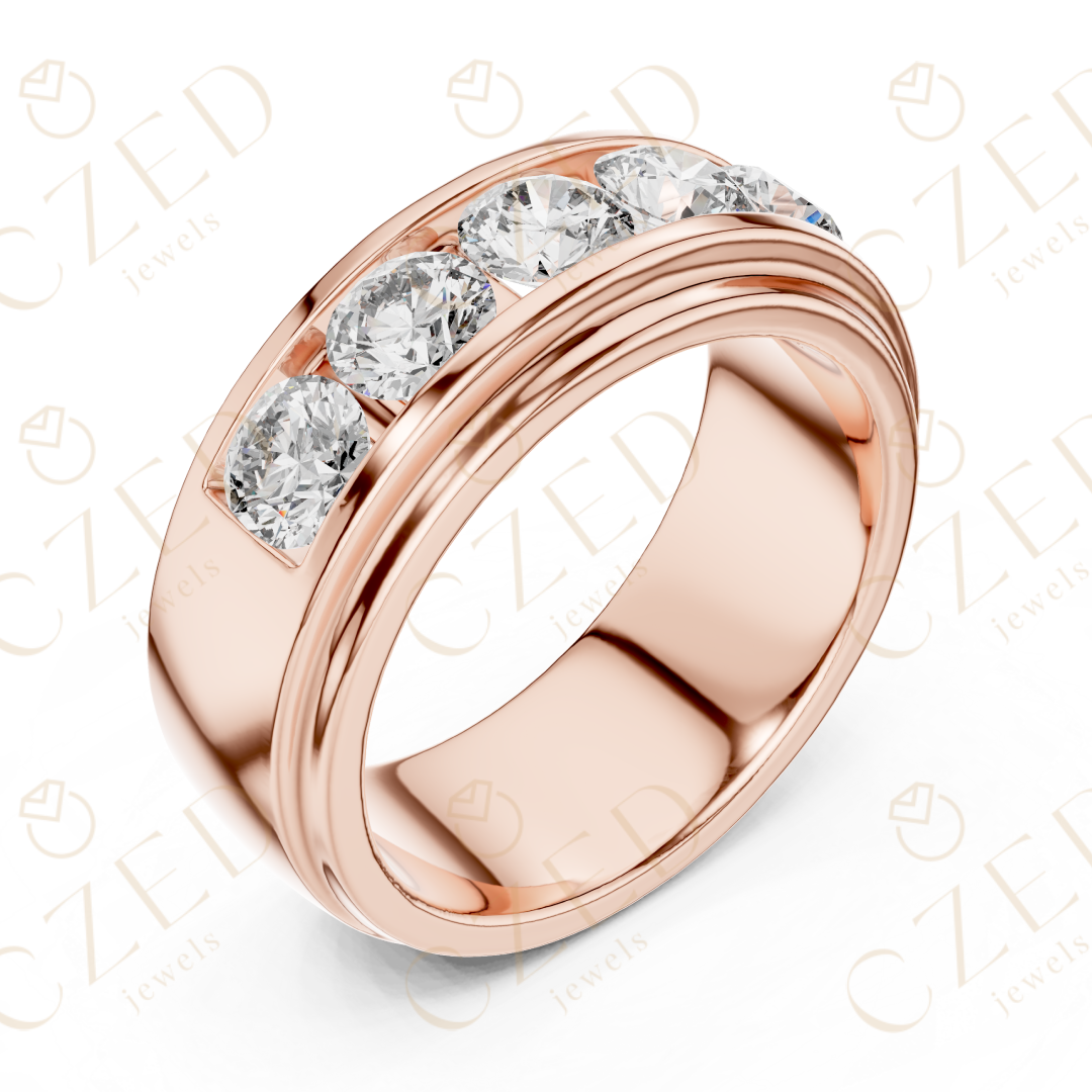 Round Brilliant Channel Set Diamond Men’s Band with Bold Symmetry