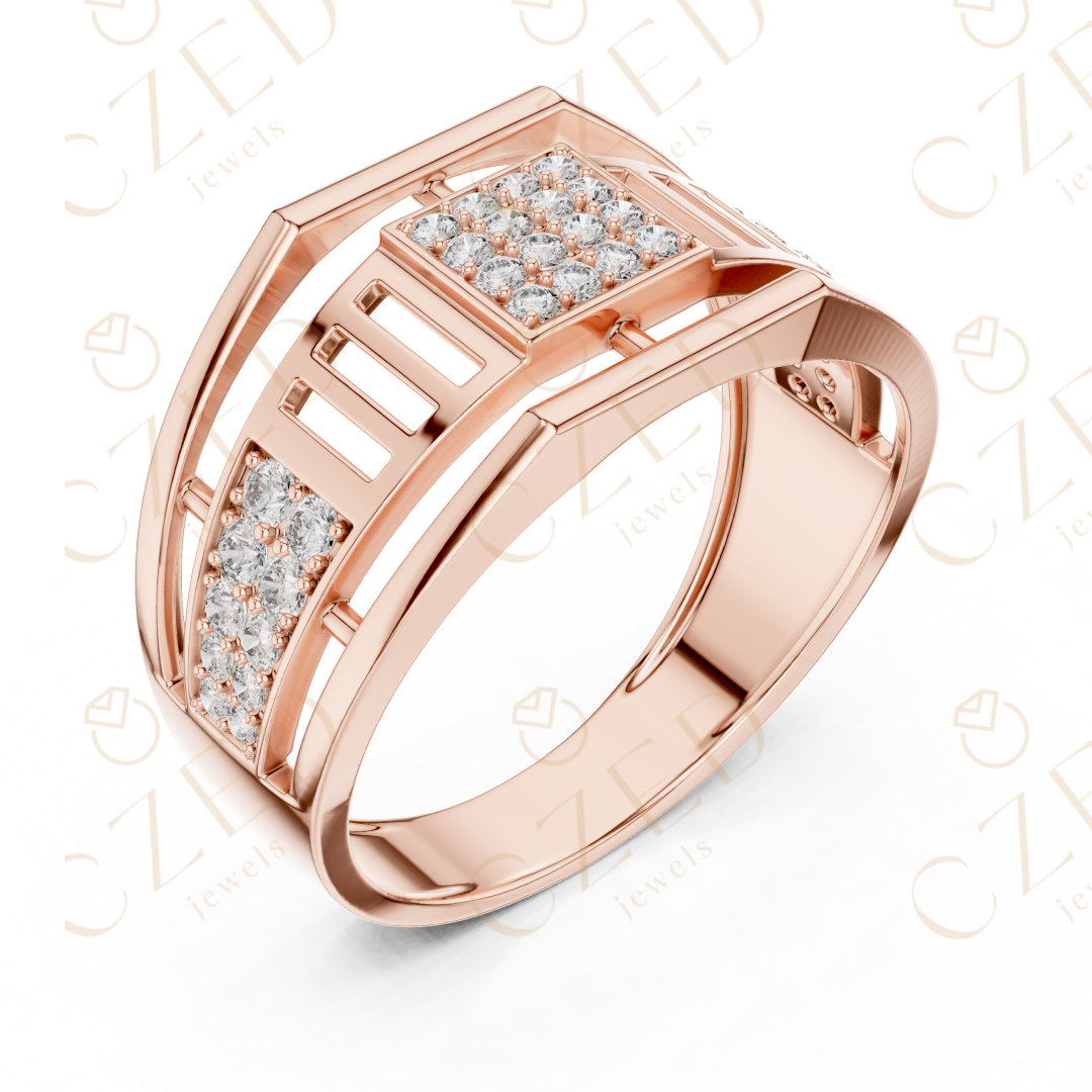 Round Cut Diamond Pavé Panel Men’s Band with Geometric Openwork