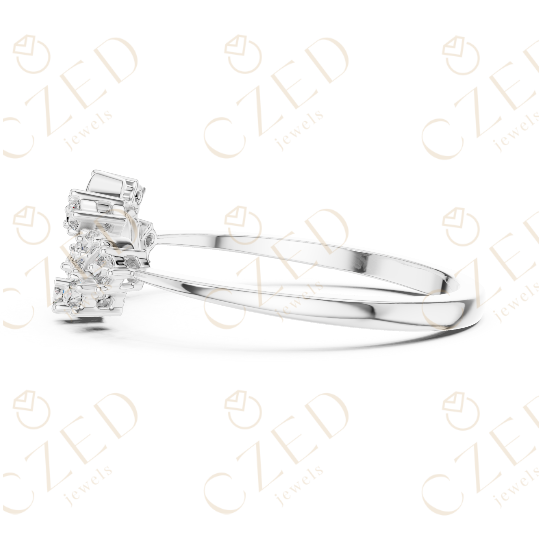 Round Cut Diamond Twist Floral Open Band Ring