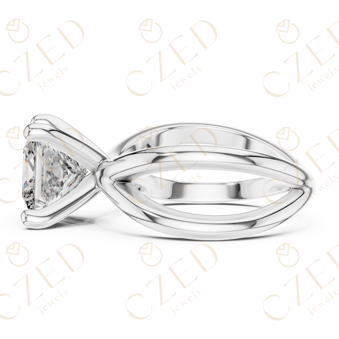 Princess Cut Solitaire Diamond Ring with Elegant Twist Band