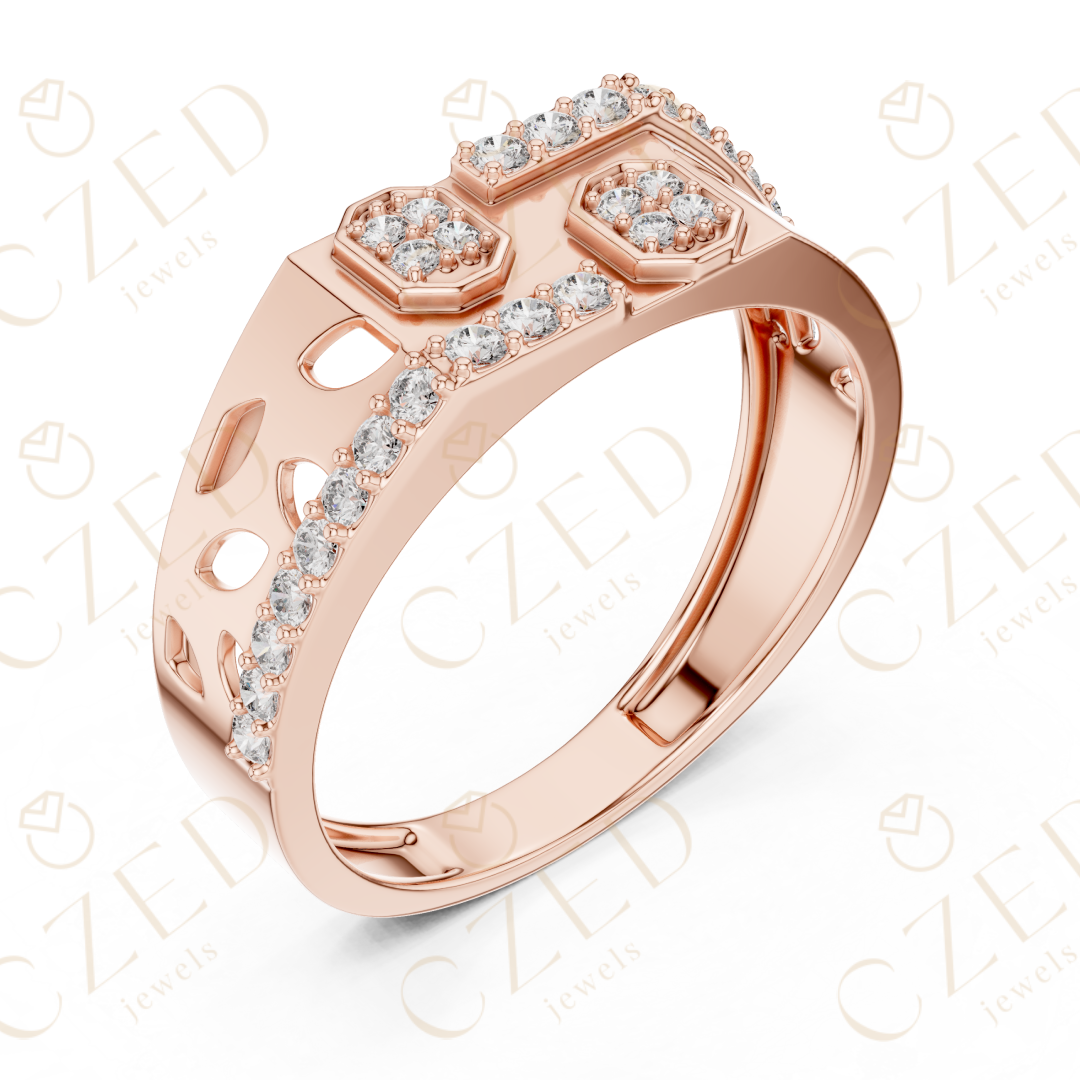 Round Brilliant Diamond Geometric Panel Band Ring