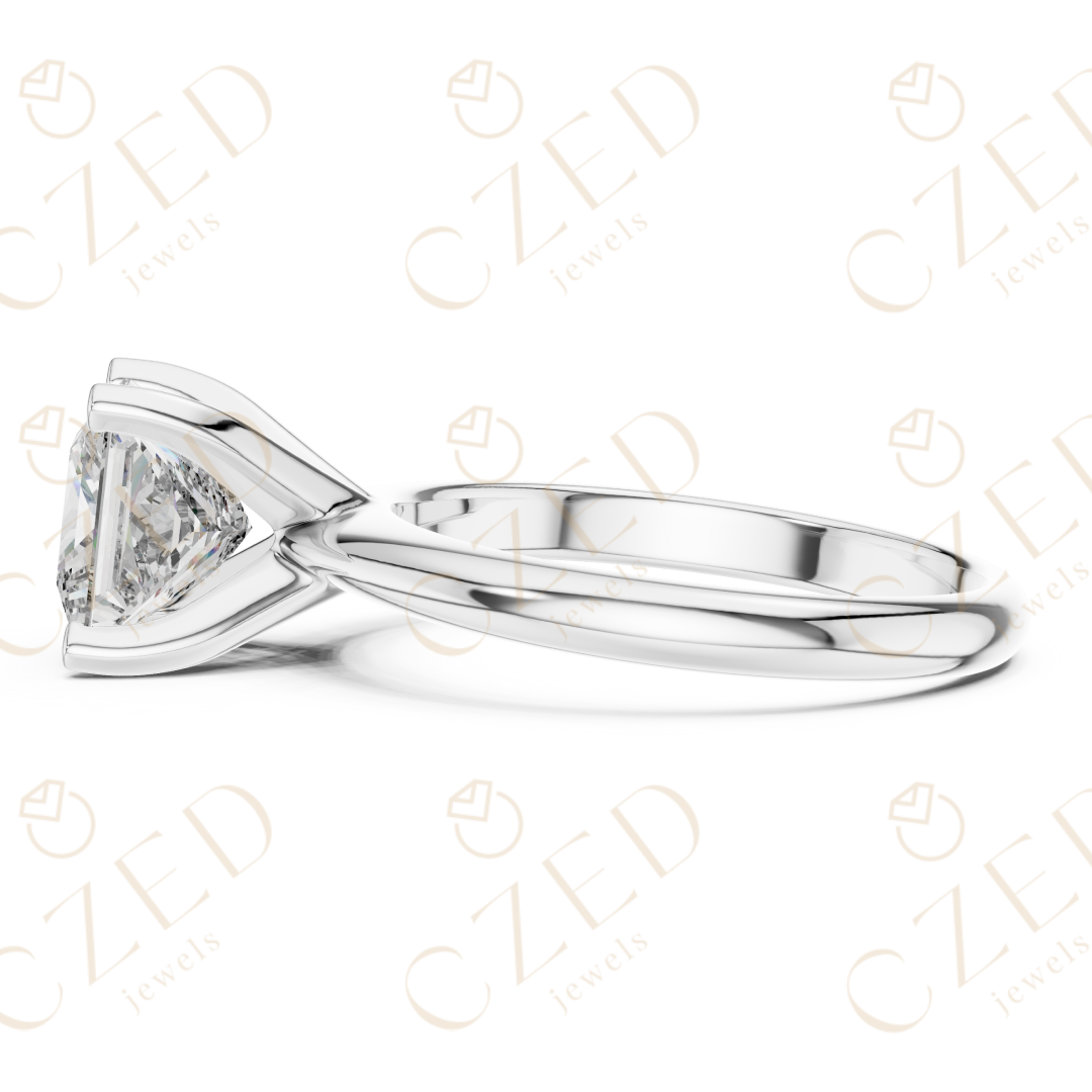 Princess Cut Solitaire Diamond Ring with Classic Refined Band