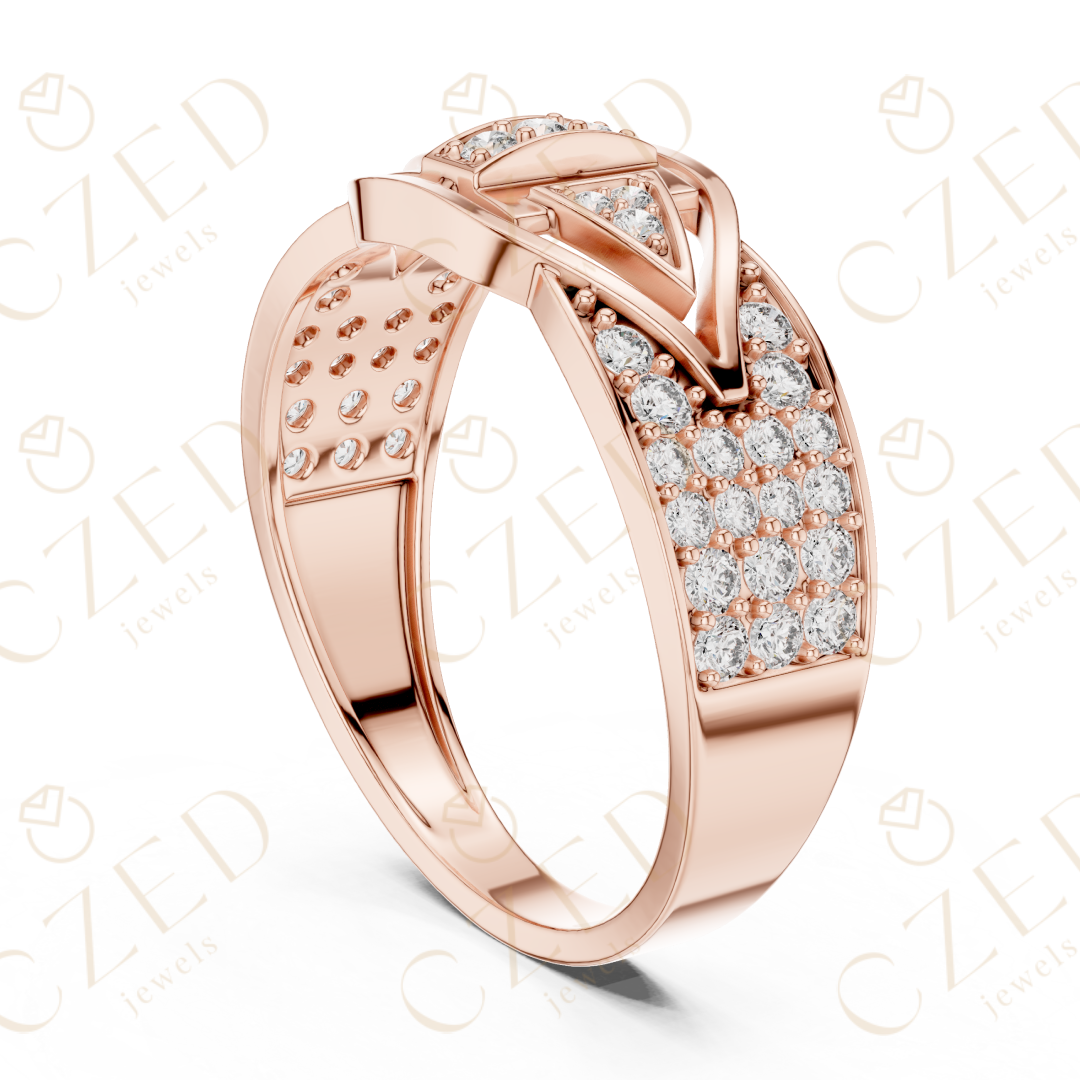 Round Cut Diamond Geometric Pavé Panel Band