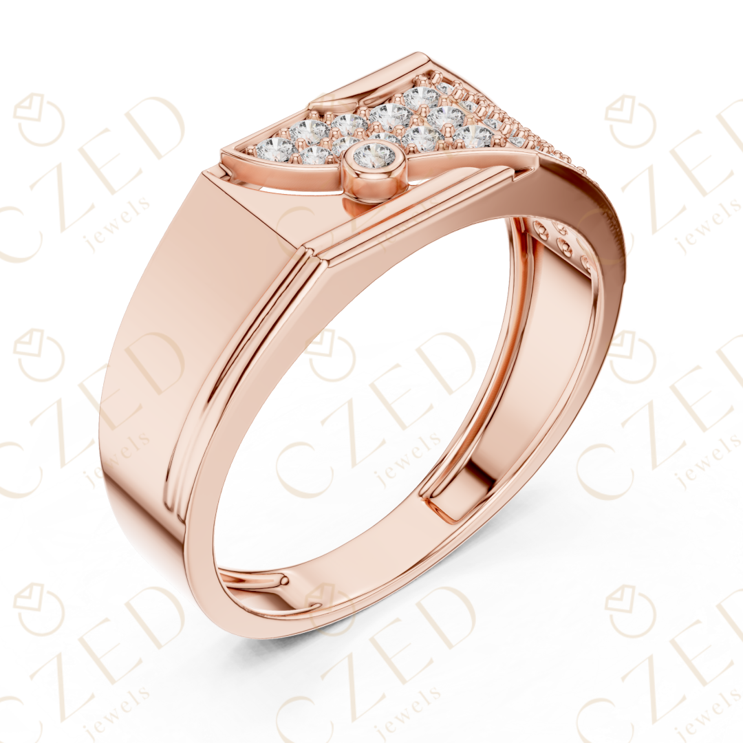 Round Brilliant Diamond Pavé Panel Geometric Band Ring