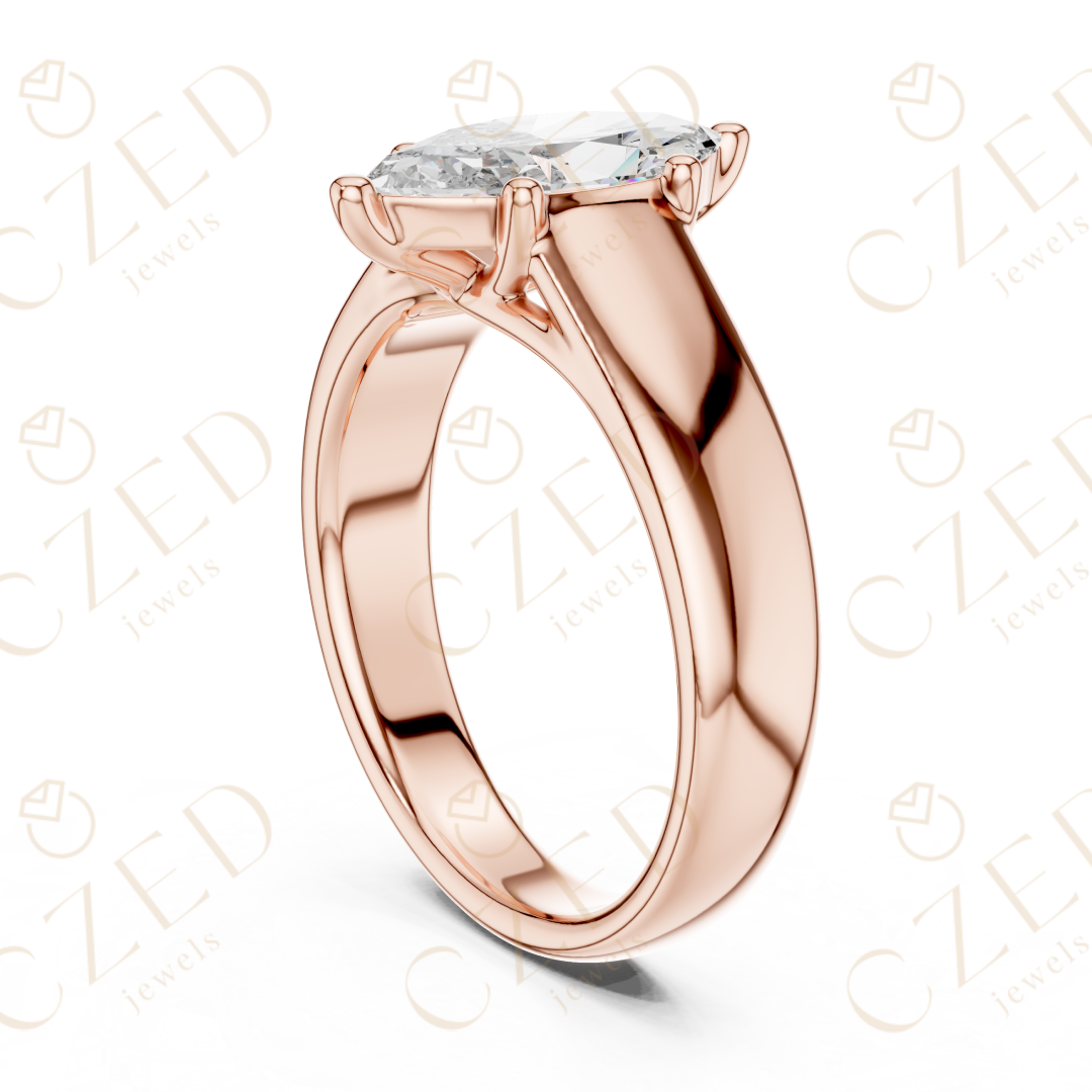 Marquise Cut Solitaire Diamond Engagement Ring with Elegant Tapered Band
