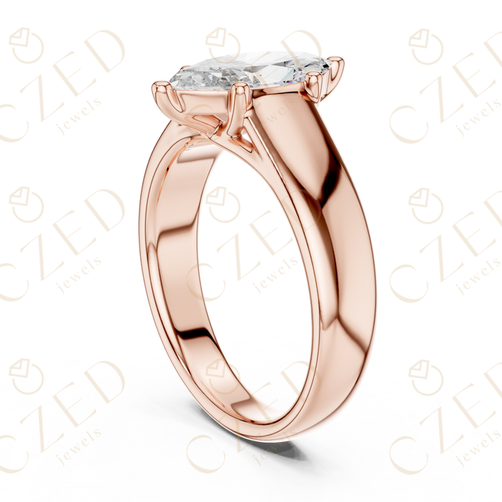 Marquise Cut Solitaire Diamond Engagement Ring with Elegant Tapered Band