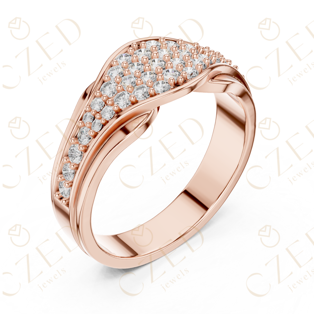 Round Brilliant Pavé Diamond Wave Band with Contoured Silhouette