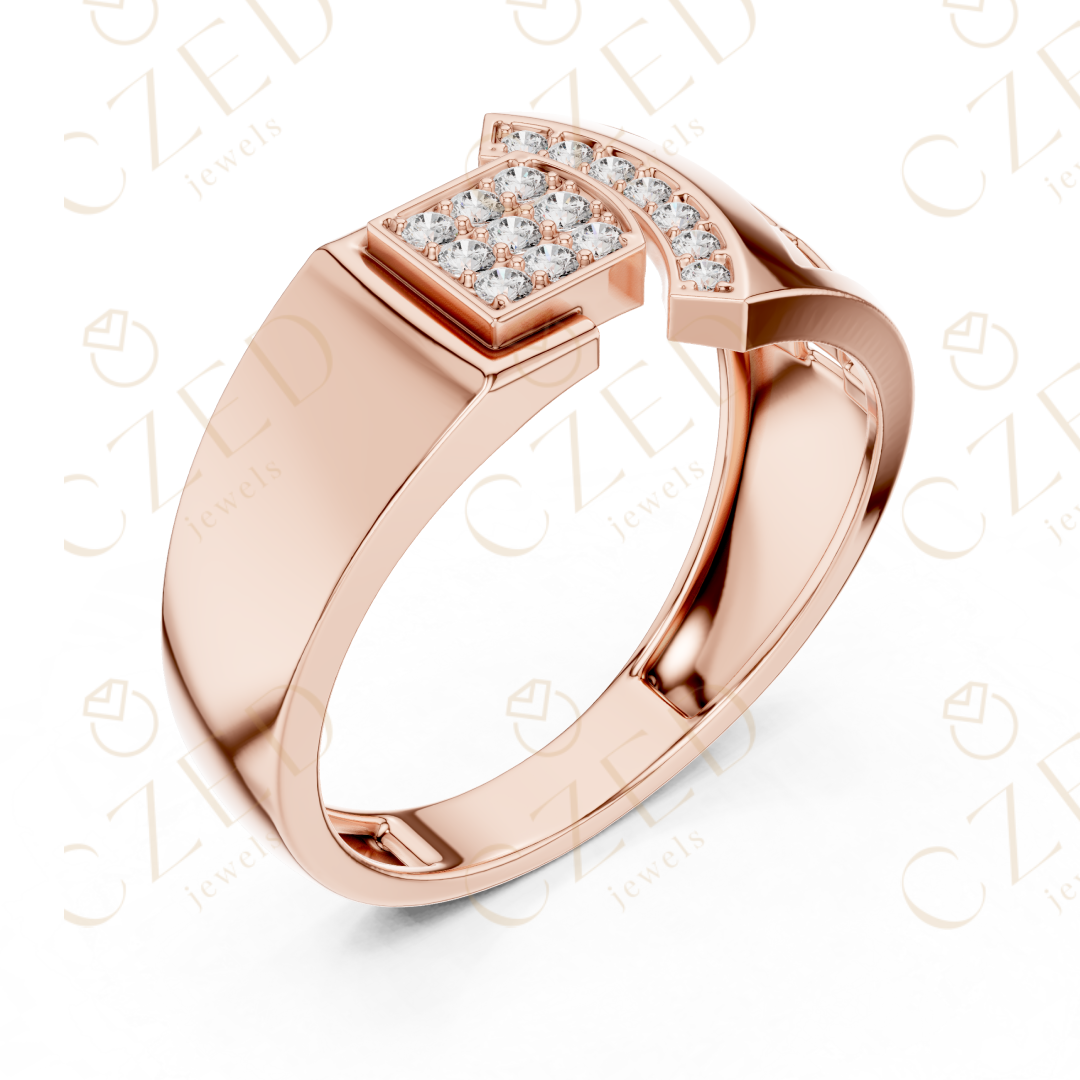 Modern Open Cuff Diamond Cluster Ring with Pavé Accents