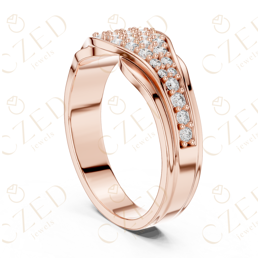 Round Brilliant Pavé Diamond Wave Band with Contoured Silhouette