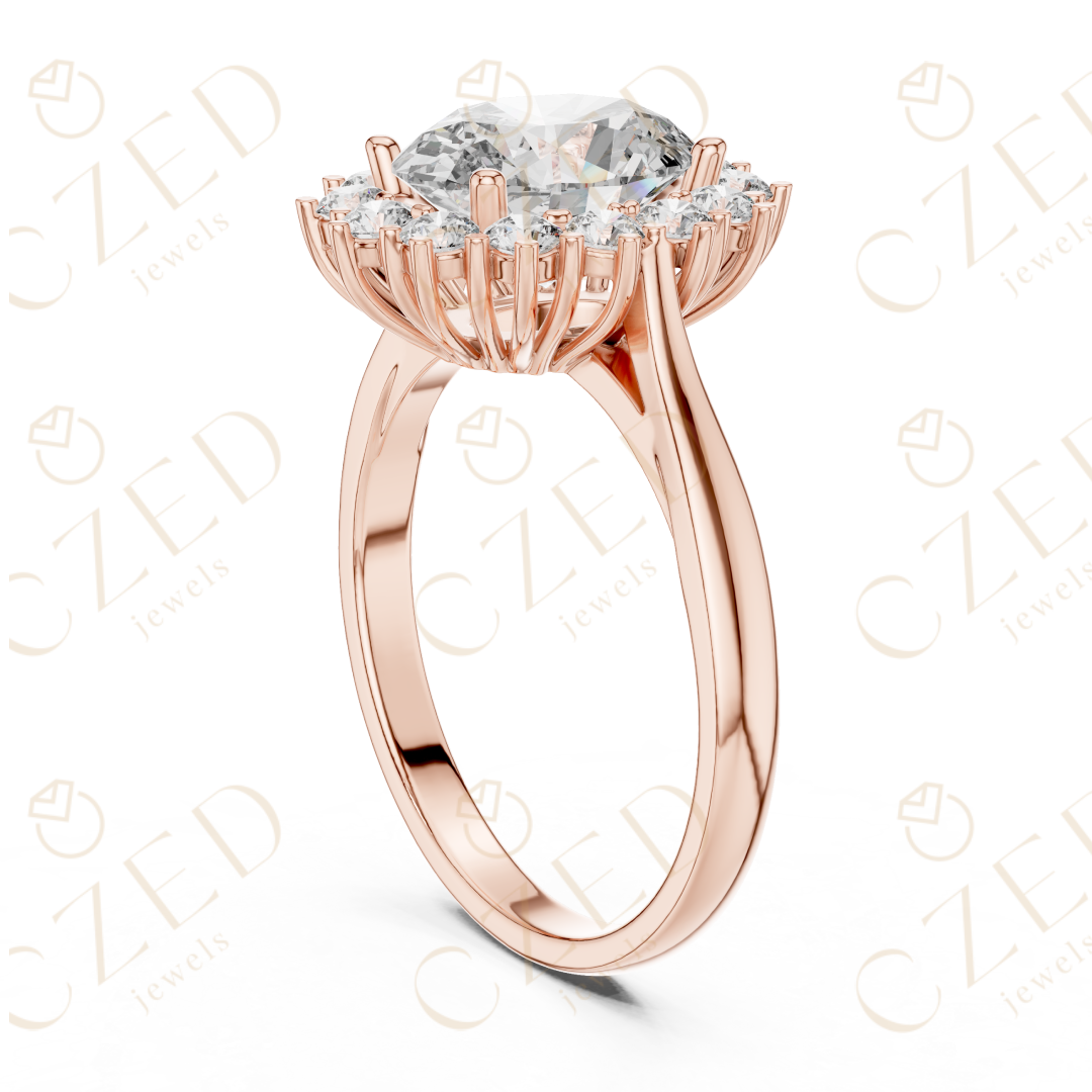 Oval Brilliant Halo Diamond Ring with Classic Collet Setting