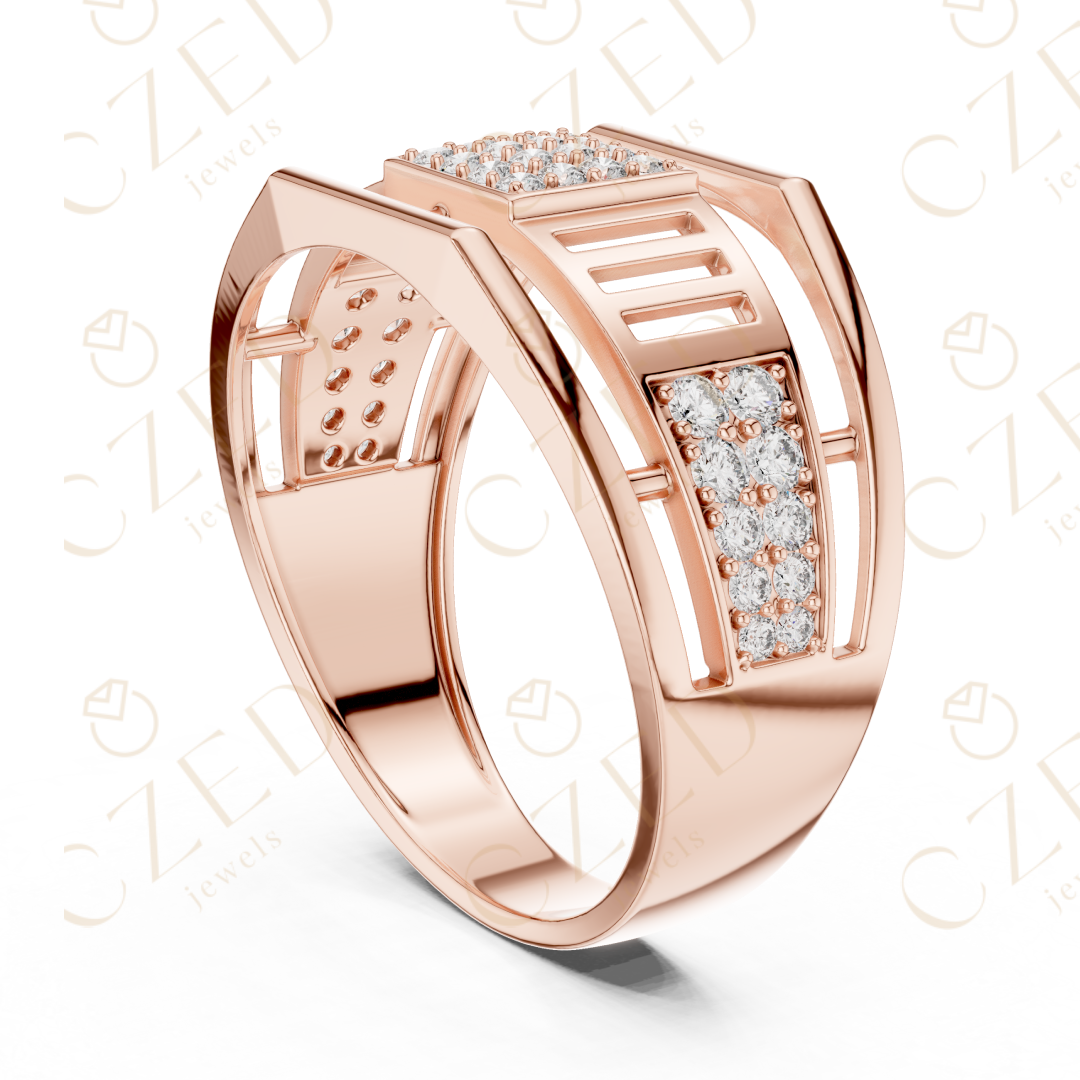 Round Cut Diamond Pavé Panel Men’s Band with Geometric Openwork