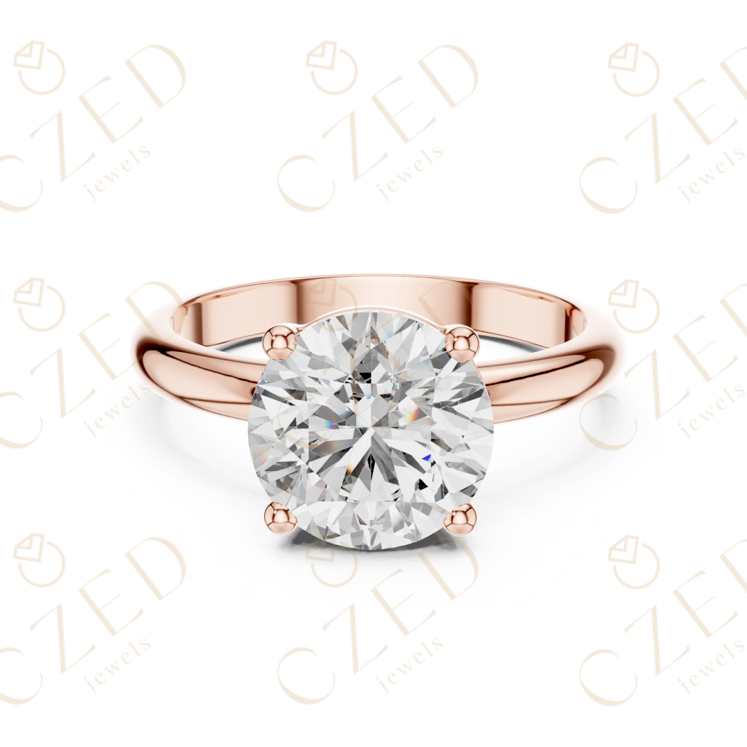 Round Cut Solitaire Diamond Ring with Timeless Classic Band