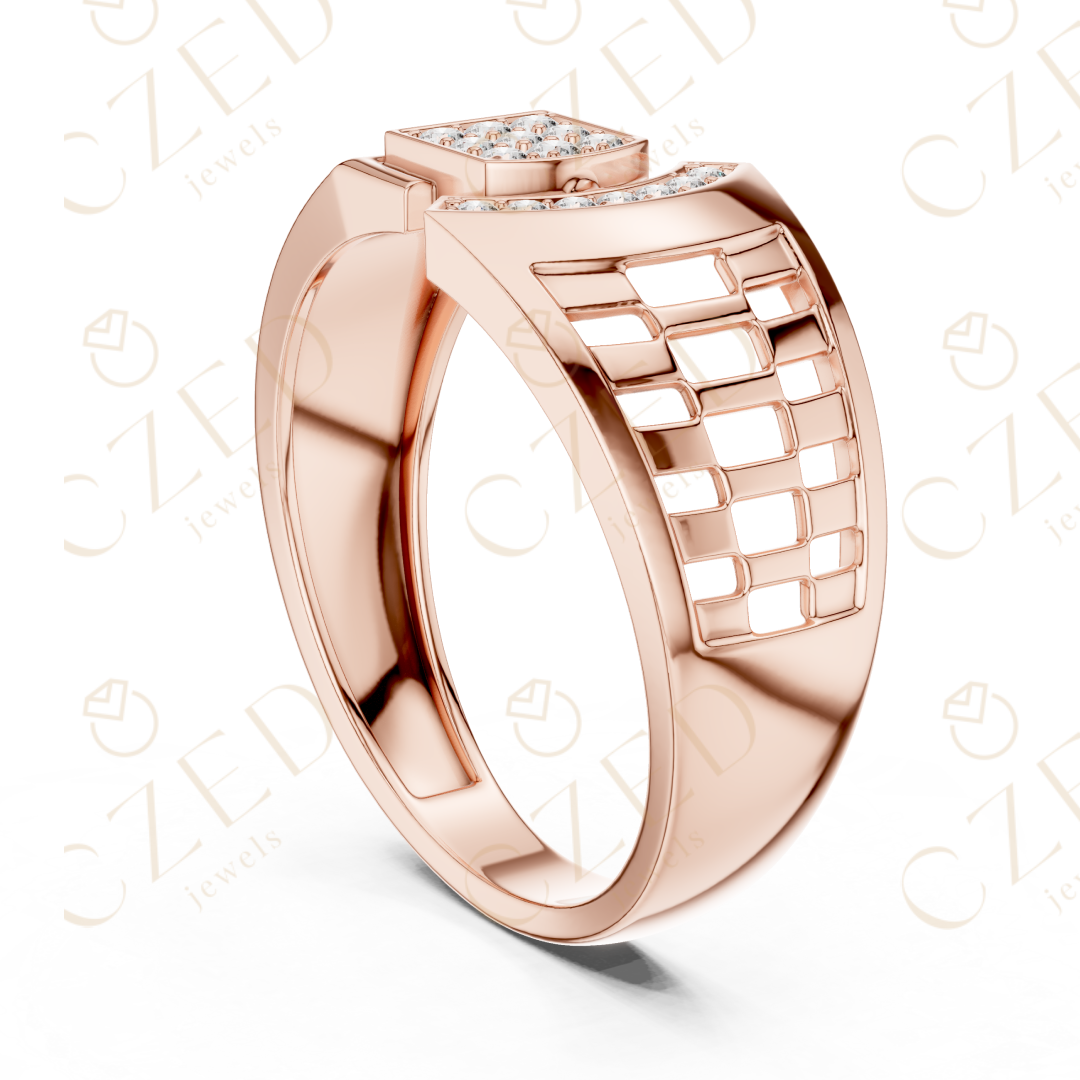 Modern Open Cuff Diamond Cluster Ring with Pavé Accents