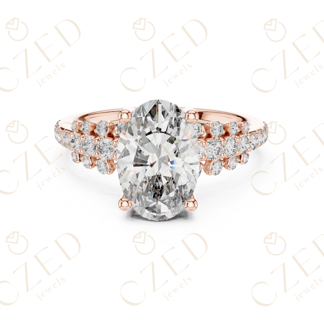Oval Cut Diamond Engagement Ring with Pavé Side Stones