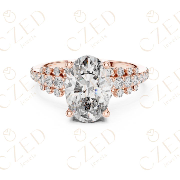 Oval Cut Diamond Engagement Ring with Pavé Side Stones
