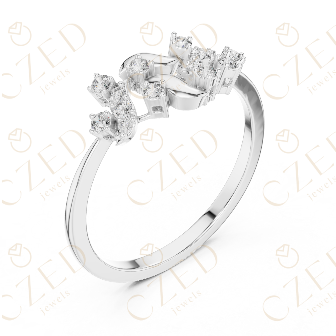 Round Cut Diamond Twist Floral Open Band Ring