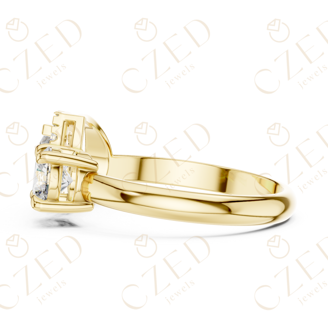 Pear and Round Cut Diamond Halo Two Stone Ring