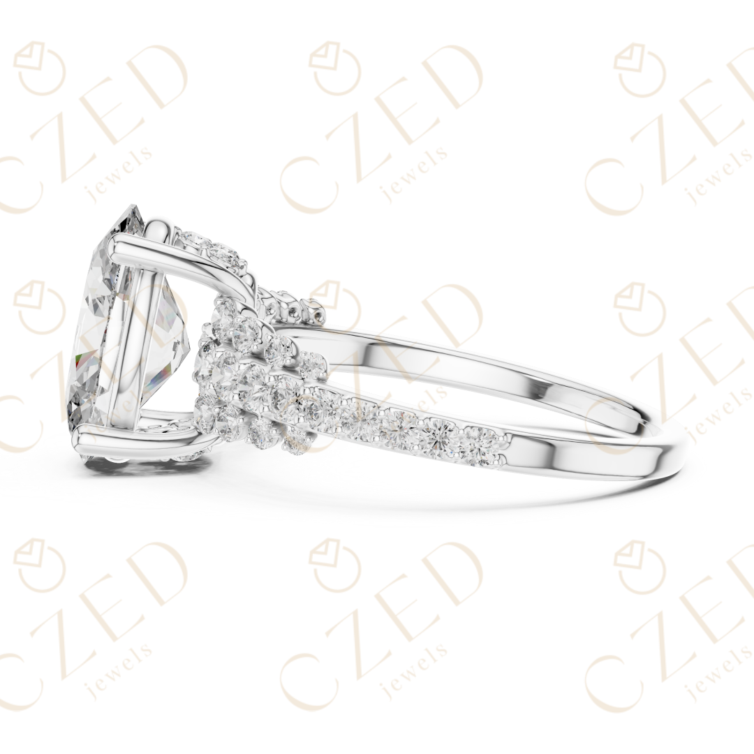 Oval Cut Diamond Engagement Ring with Pavé Side Stones