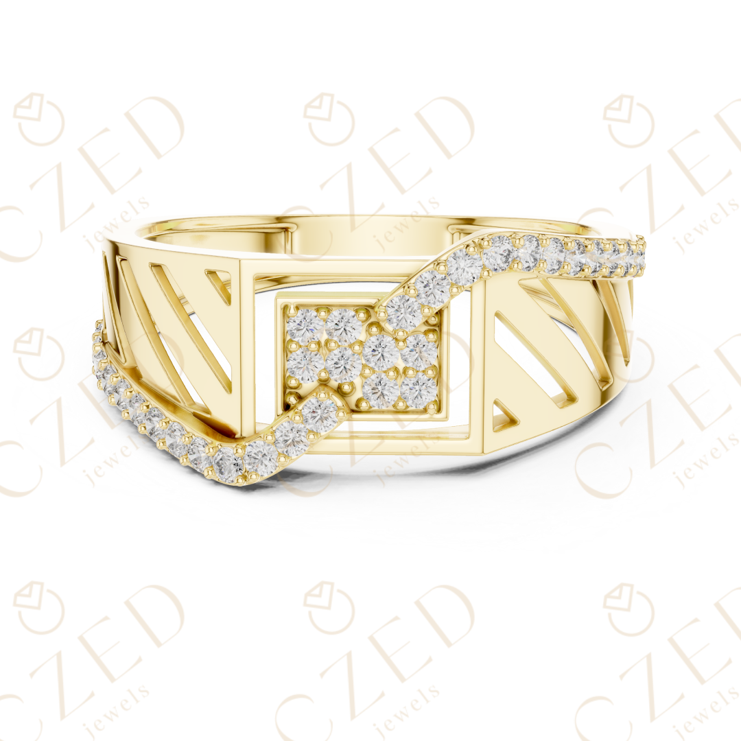 Round Cut Diamond Geometric Open Panel Band