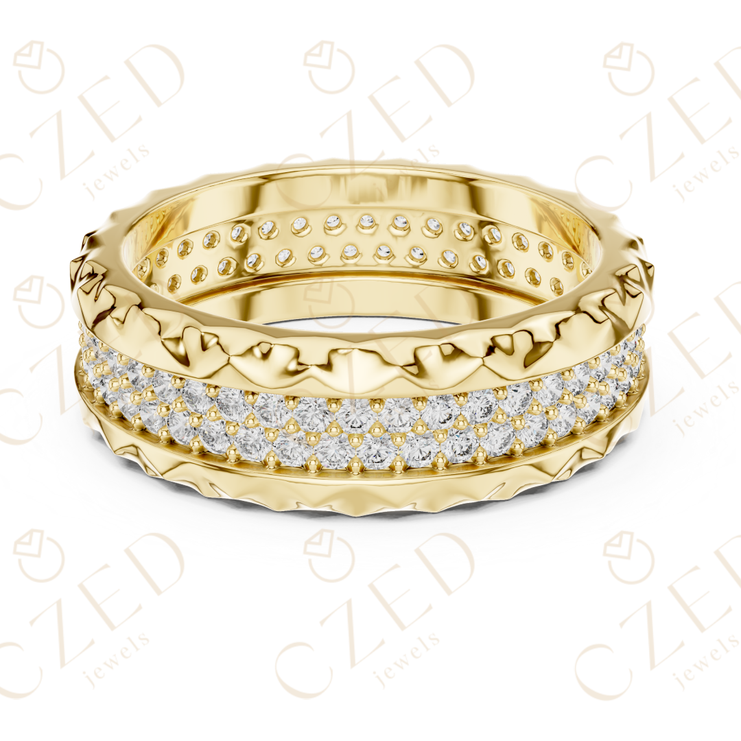 Round Brilliant Diamond Band with Textured Edge Design