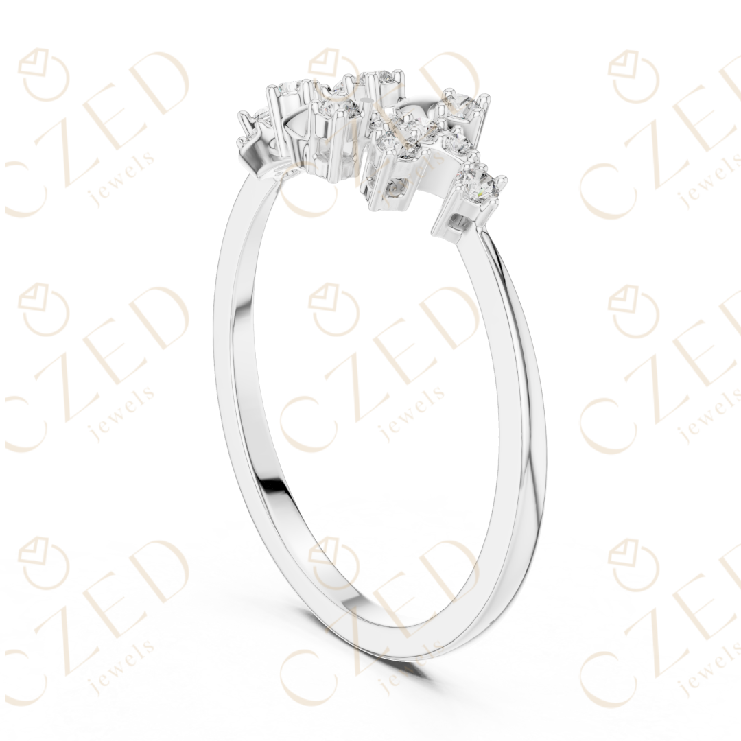 Round Cut Diamond Twist Floral Open Band Ring