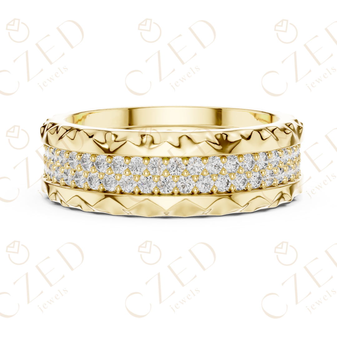 Round Brilliant Diamond Band with Textured Edge Design
