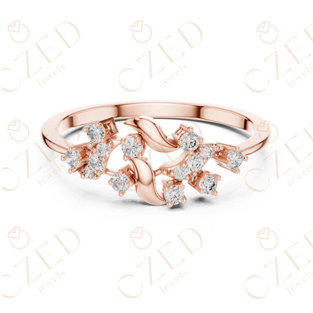 Round Cut Diamond Twist Floral Open Band Ring